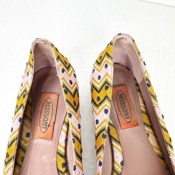 Missoni Ballet Flats Womens Size 37 Multicolor Zigzag Woven Italy Dust Bag - Picture 3 of 11